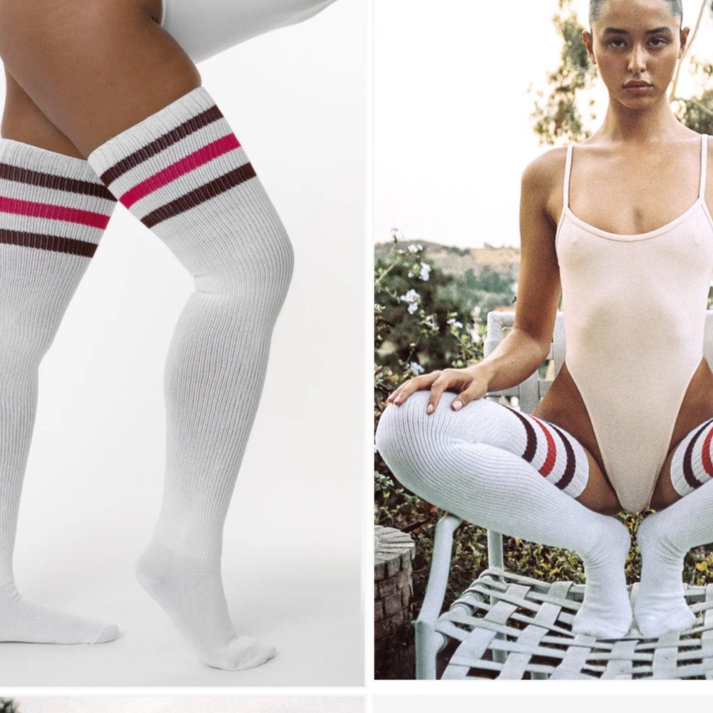 NEW! Los Angeles Apparel Burgundy Pink Striped thigh high Socks